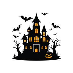 Haunted House Clipart: Spooky Halloween Scene
