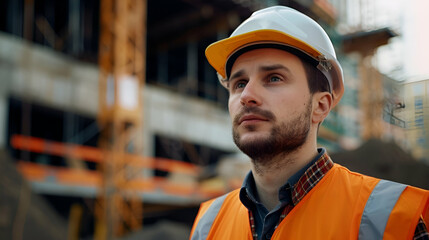 Fototapeta premium Portrait of an attractive worker on a construction site