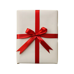 A minimalist depiction of a wrapped Christmas gift with a single red ribbon bow on a neutral background. 8k UHD, suitable for high-quality printing or digital display. 