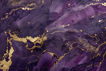 Fototapeta premium Purple marble with gold texture, featuring luxurious marbling and natural stone lines.