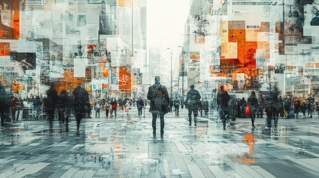 an abstract modern graphic collage with lots of white space around where you can see the paper, with newspaper and magazine image clippings depicting the sense of accessibility for all people