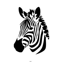 Zebra Silhouette with Bold Striped Pattern, Stylized black and white zebra silhouette featuring bold, intricate striped patterns, ideal for nature, wildlife, and artistic designs.

