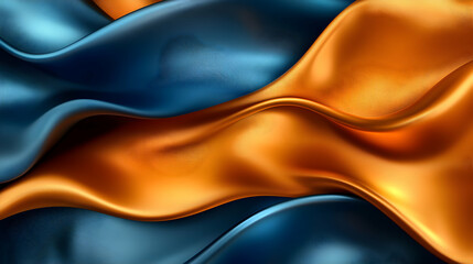 Obraz premium Abstract 3D Illustration of Blue and Gold Wavy Fabric, with Smooth and Elegant Curves for a Decorative and Elegant Background