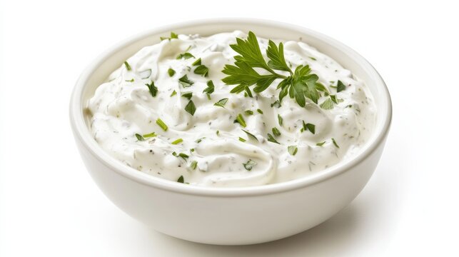 A bowl of creamy ranch dressing with buttermilk, sour cream, mayonnaise