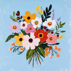 Beautiful Abstract Oil Painting of Flower Bouquets