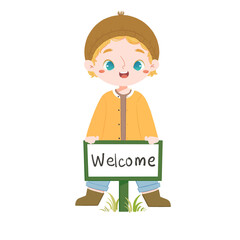Germany Boy holding welcome sign