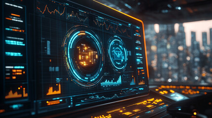 modern digital interface showcases innovative financial technology and asset management with dynamic data visualization, highlighting advanced analytics and secure online transactions