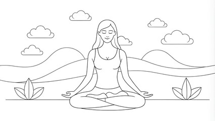 Yoga and Relaxation - Hand-Drawn Line Art of a Woman Exercising in Doodle Style
