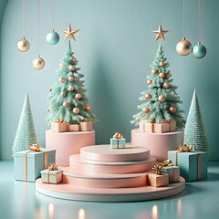 christmas tree with lights podioum
