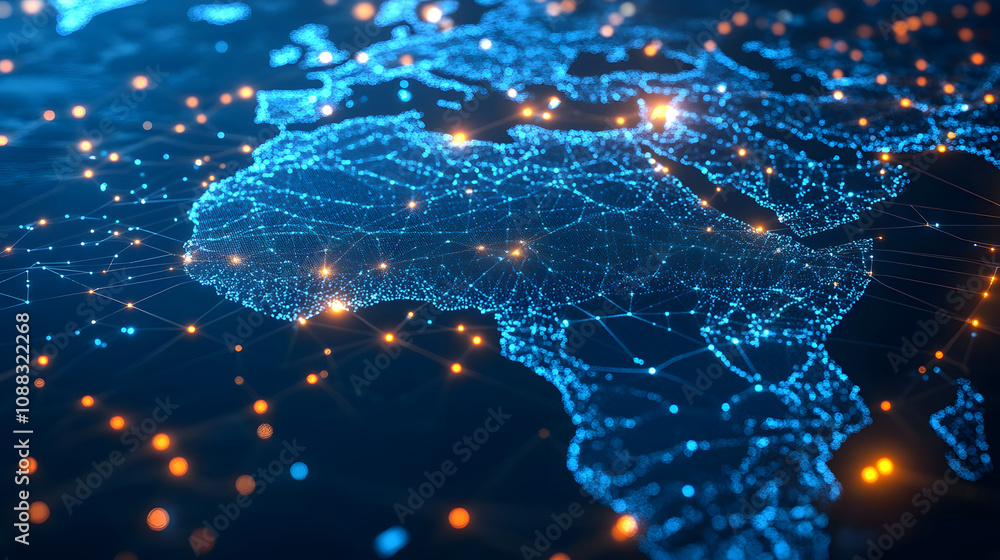 Poster digital map of asia, concept of global network and connectivity, high speed data transfer and cyber 