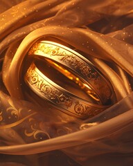 Exquisite Entwined Gold Wedding Bands with Ornate Filigree in Grandiose Classical Setting