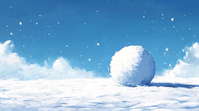 Snowball effect illustration, growing momentum down snowy hill, financial growth metaphor with rolling ball, increasing investment concept, winter economy, increase development 