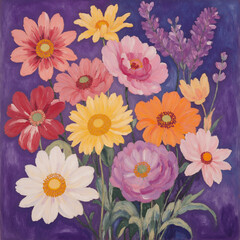Beautiful Abstract Oil Painting Flower Bouquets 