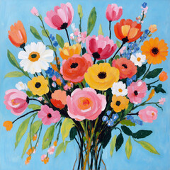 Beautiful Abstract Oil Painting Flower Bouquets 