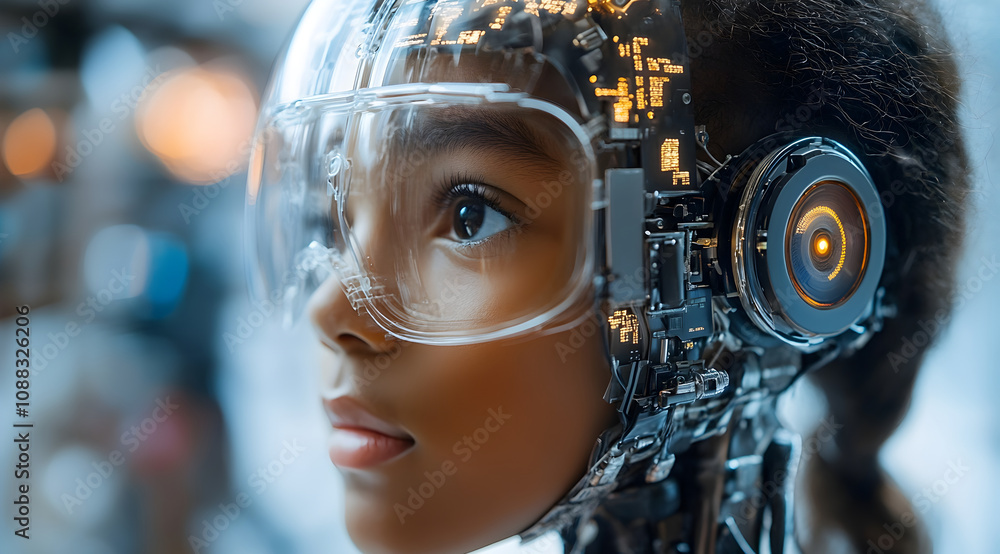 Aufkleber a futuristic humanoid robot with intricate circuitry, showcasing advanced technology and a lifelike 