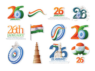 vector set of  Republic Day India(26 January) elements