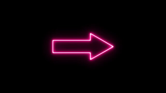 Abstract beautiful saber arrow loading animation background featuring glowing neon arrow pointing right. This looped animation showcases a neon arrow in an abstract black background