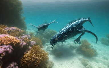 Fototapeta premium Prehistoric Sea Creatures Adventure - Exploring the Unknown Underwater World