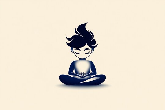 Minimalist illustration of a person in lotus pose with eyes closed, in simple lines against a white background