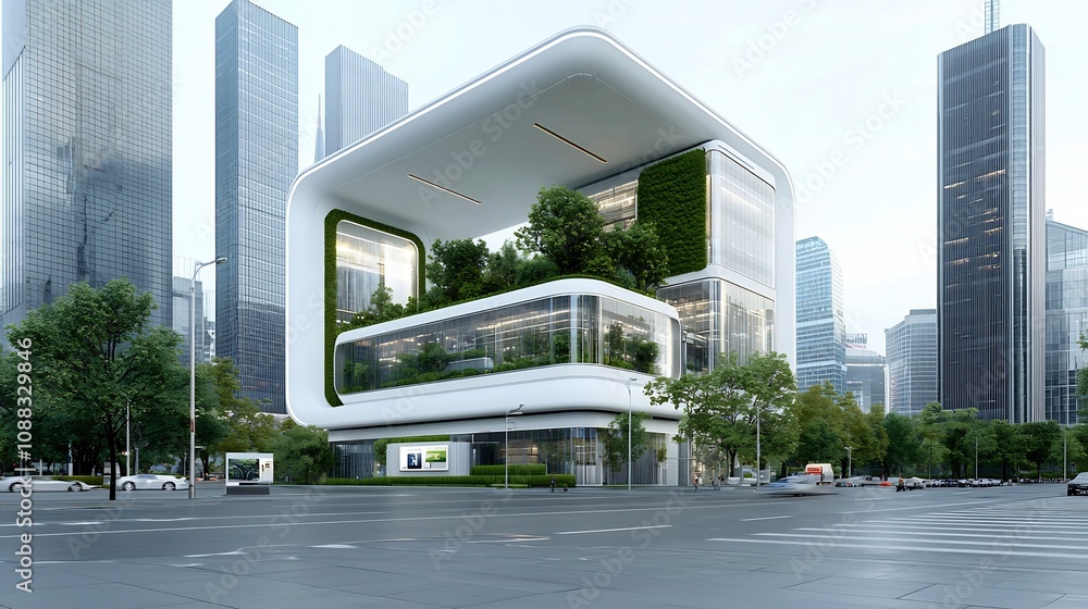 Poster innovative blueprint design of a green building with an integrated water recycling system for sustai