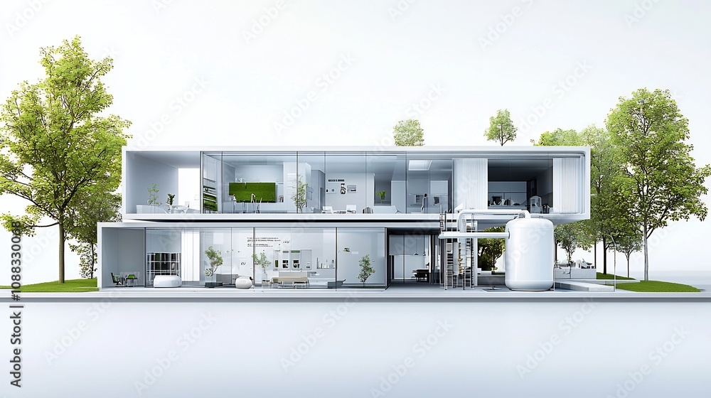 Aufkleber detailed blueprint showcasing a sustainable building with an advanced water recycling system designe
