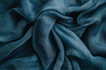 Obraz premium Blue fabric cascading down marble stairs, contrasting with the white steps and golden handrails, creating a striking visual contrast.