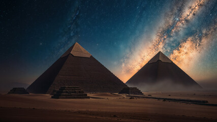 Majestic Pyramids Under a Starry Night Sky at Dusk