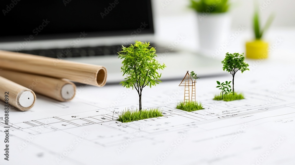 Aufkleber Architects and engineers emphasizing sustainable construction practices with green building concepts for environmental conservation and eco friendly urban development