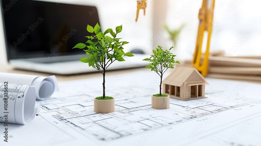 Poster A group of architects strategizing and planning for sustainable construction projects that prioritize environmental conservation and eco friendly building designs to create a greener