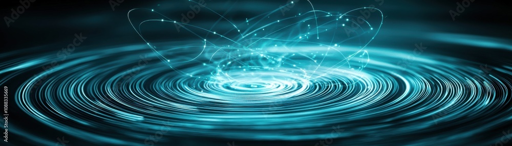 Poster calm water surface with ripples and splash, illuminated by soft blue light, creating a tranquil atmo