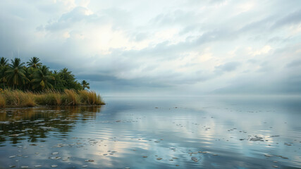 Obraz premium Tranquil Seascape With Reflections Of Clouds And Calm Waters