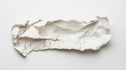 Obraz premium Crumpled and Torn Piece of White Paper with Textured Creases on a Clean White Background
