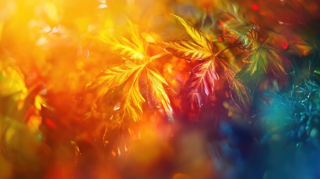 Vibrant autumn leaves showcasing rich seasonal colors with a blurred background, creating a festive, Halloween-inspired atmosphere.