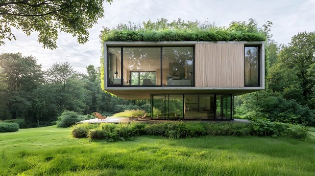 This image showcases a sustainable architecture project that focuses on eco friendly construction solutions highlighting the use of green building materials such as wood glass