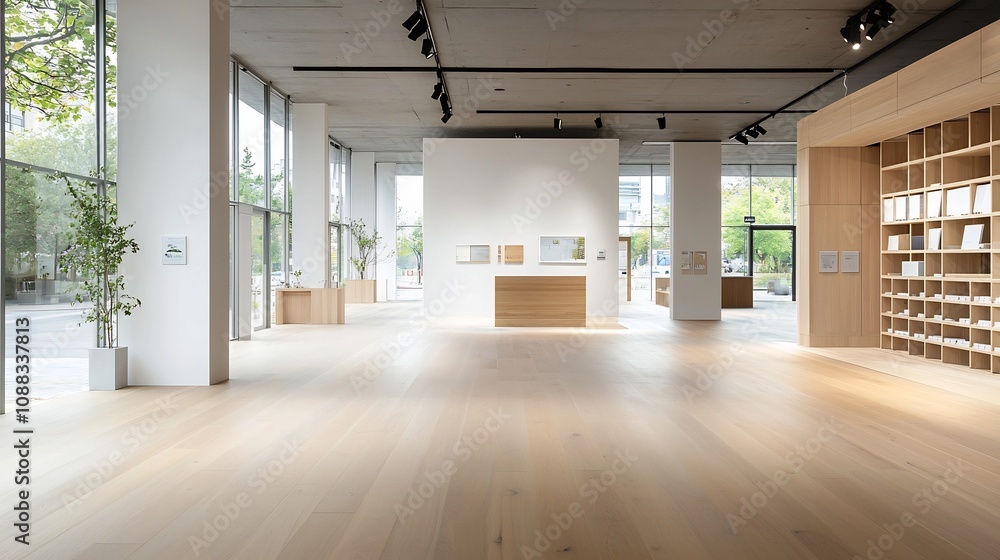 Poster cutting edge eco friendly building materials showcased in a modern sustainable architectural concept