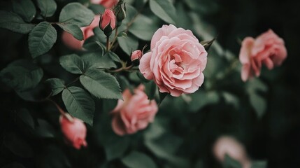 Vibrant Pink Roses in Full Bloom Surrounded by Rich Green Foliage Capturing the Beauty of Nature's Floral Elegance
