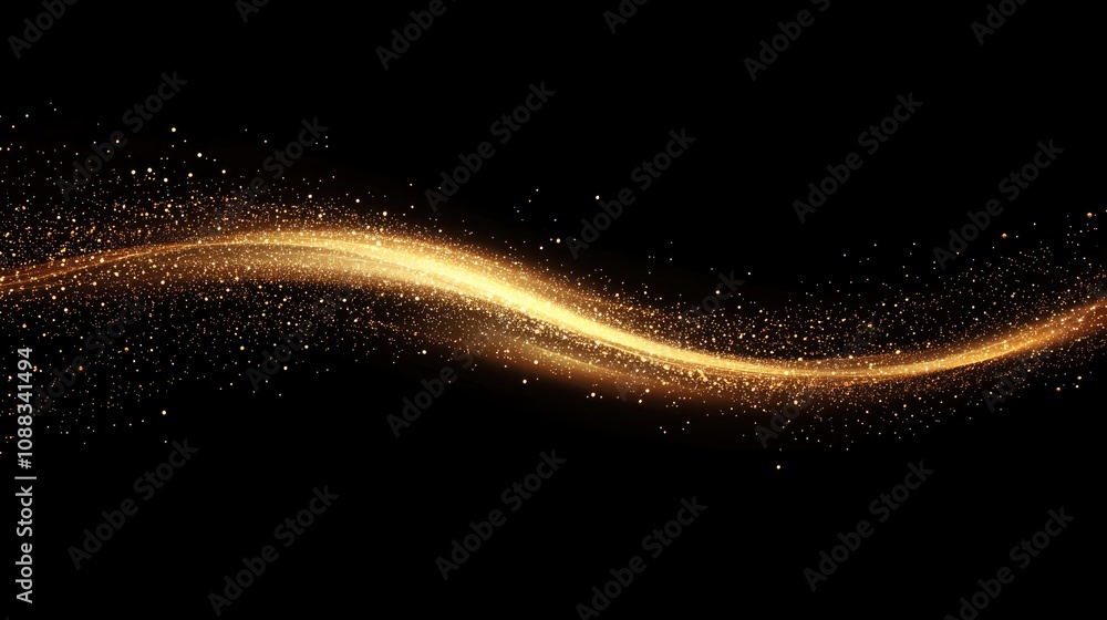 Poster glowing golden light effect with sparkling rays and shimmering stardust particles creating a mesmeri