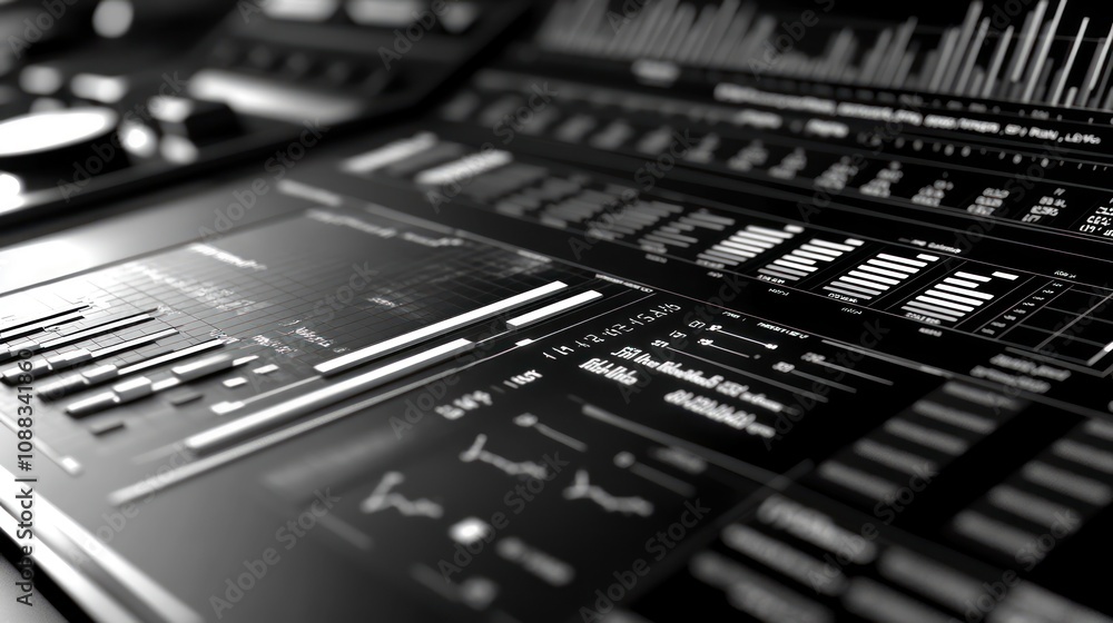 Aufkleber A close-up of a modern control panel displaying various data metrics and visualizations.