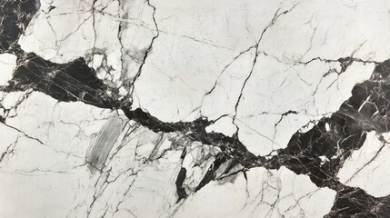 Obraz premium Elegant white marble texture with bold black and gray veining, presenting a contemporary backdrop enhanced by subtle shadow effects.