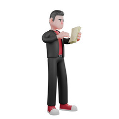 Cartoon Dance Artist in 3D. A male choreographer stands holding a sheet of paper in his hand with a sad expression . Choreographer Model