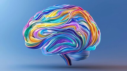 Brain with flowing, colorful paint splashes, concept of creative thoughts and inspiration