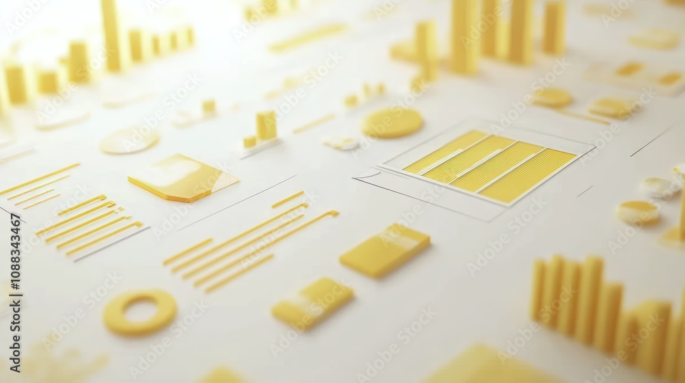 Fototapete A collection of yellow data visualizations and graphs on a light background.