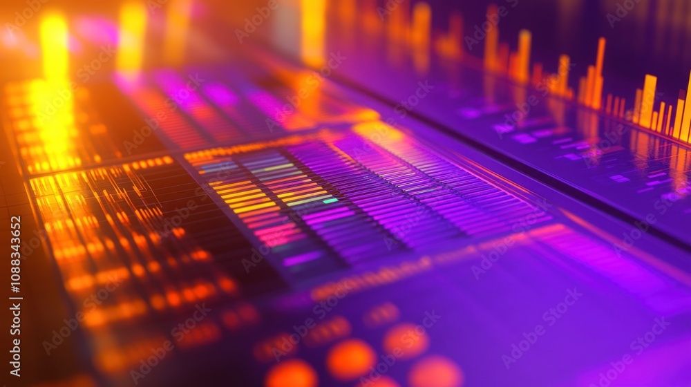 Aufkleber A vibrant digital audio workstation interface displaying colorful sound waveforms and levels.