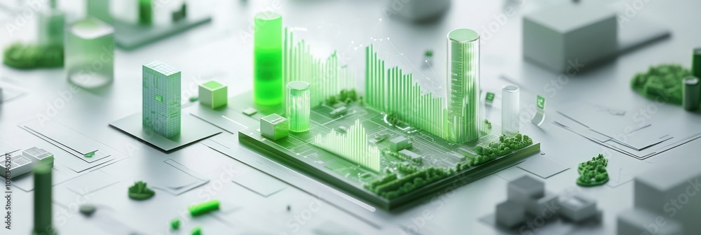 Aufkleber a digital landscape showcasing green architecture and urban development concepts.