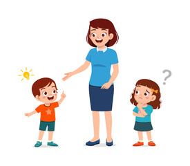 little kid raise hand to answer the teacher question