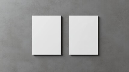 Two blank white flyers displayed symmetrically against a textured grey background, emphasizing minimalism and potential for customization.