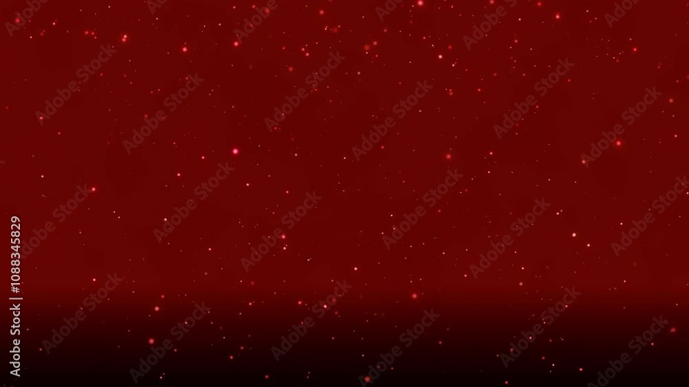 Poster red bokeh particles floating in the air and falling to the floor on a dark background, horizontal co