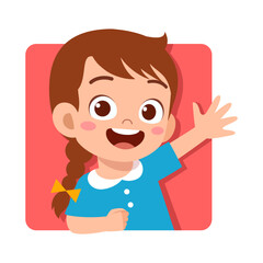 kid happy smile greet and waving hand