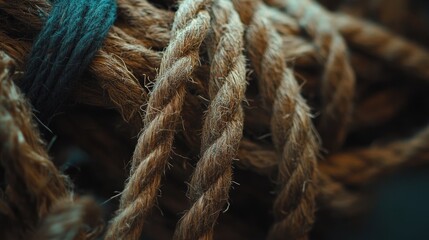 Close-up view of coir twine highlighting the intricate texture and natural fibers with a softly blurred background