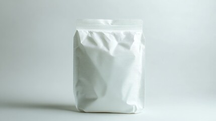 Sleek white doypack on a clean background showcasing versatile and sophisticated packaging design suitable for promotional and marketing applications.